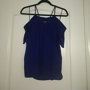 Express Navy Blue Flowy Off the Shoulder Top